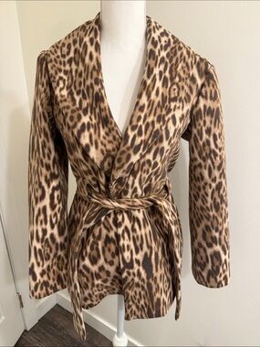 Messini Leopard Print Tie-Waist Coatigan Jacket Women’s Size Petite Medium